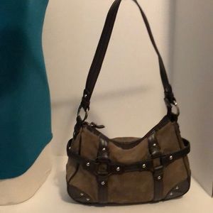 Wilsons Suede Leather Shoulder Handbag Brown Green